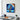A framed square wall art print hangs on a white wall above a glass desk with notebooks, a mug, a phone, and a small potted plant. The artwork depicts a nude female figure in a blue water scene with fiery orange highlights.